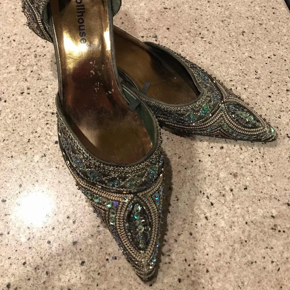 Dollhouse Green Sequin Kitten Heeled Mules (2 inch Heel)
Size 8